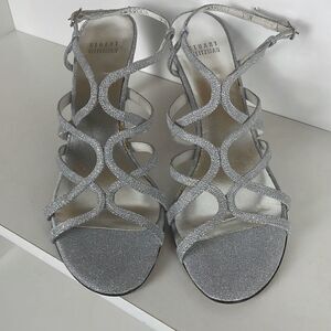 Stuart Weitzman Y2K Silver Slingback Strappy Heeled Sandals 9.5N